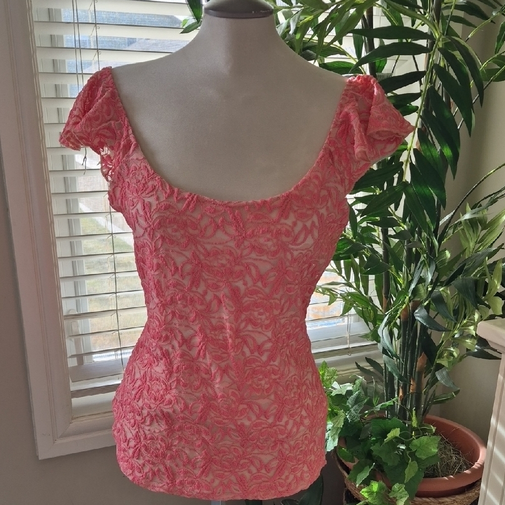 Guess Pink Floral Lace Blouse